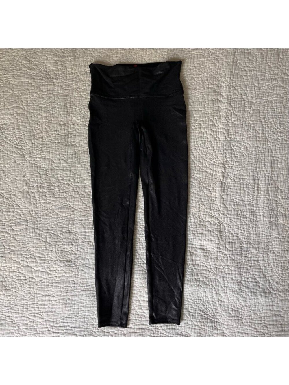 Spanx Womens Leggings Black Faux Leather Stretch High Waisted Shiny Size Large